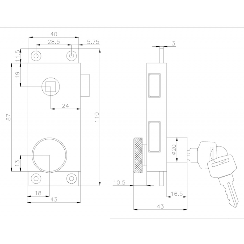 SERRATURA DA APPOGGIO MM.110X43 - immagine 2